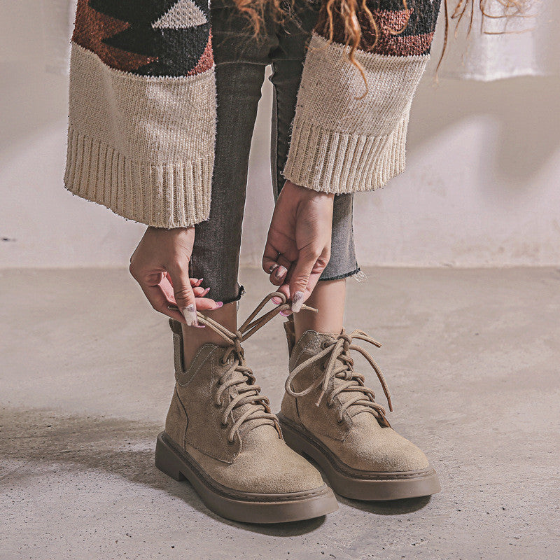 Frosted Short Boots Khaki Plus Cashmere Boots