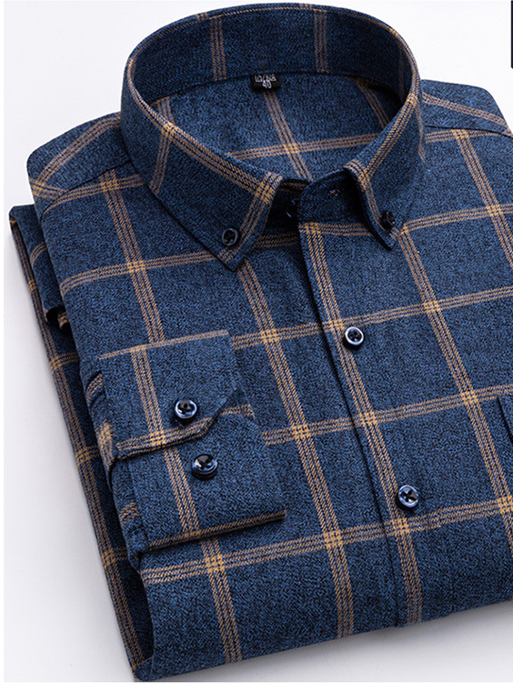 Cotton Plaid Shirt Men's Long-Sleeved Cotton Fleece Shirt