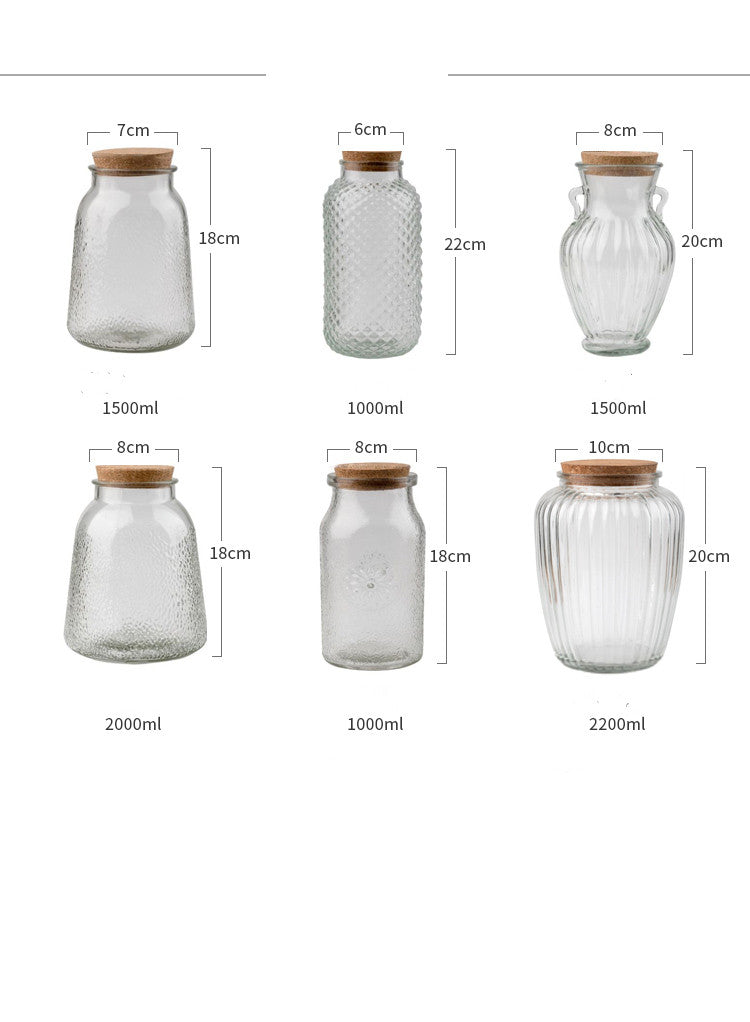 European Style Embossed Wooden Cork Glass Airtight Jar