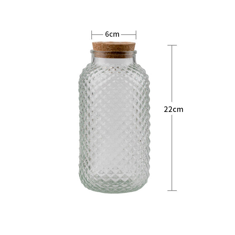 European Style Embossed Wooden Cork Glass Airtight Jar