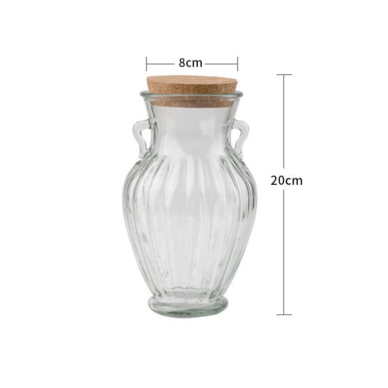 European Style Embossed Wooden Cork Glass Airtight Jar