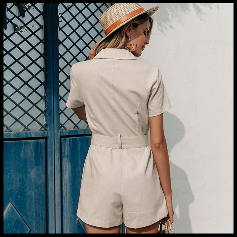 New Solid Color Casual Style Button Short Sleeve