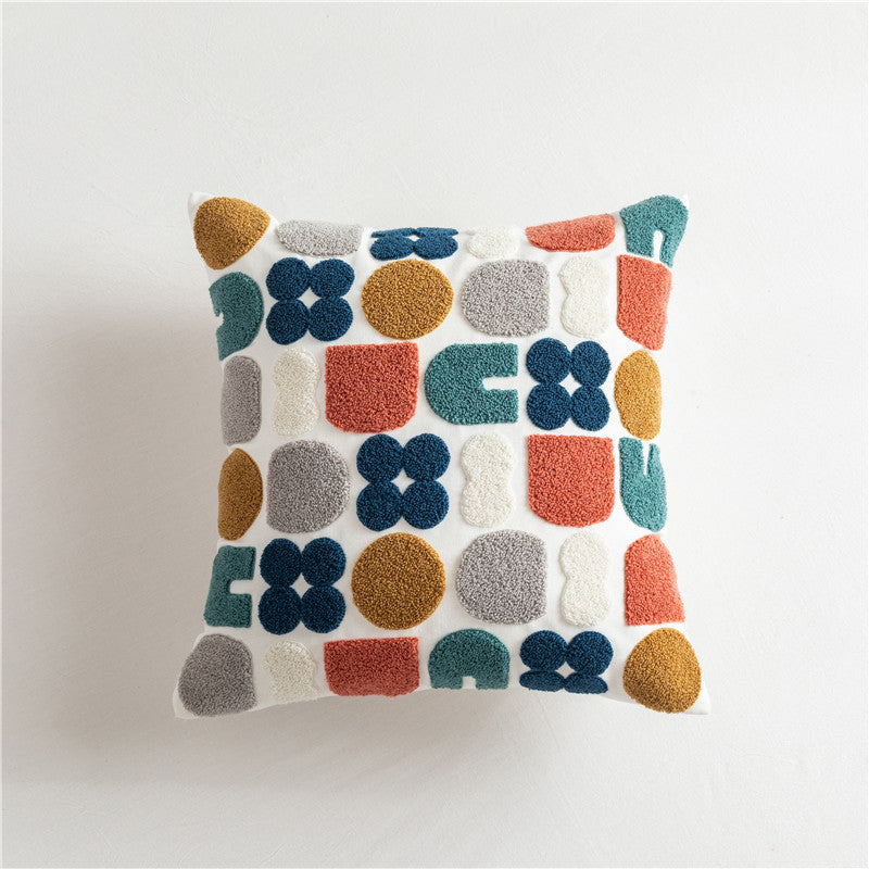 Scandinavian Style Simple Color Geometric Cotton Embroidered Pillow, Model Room Sofa Cushion Cover