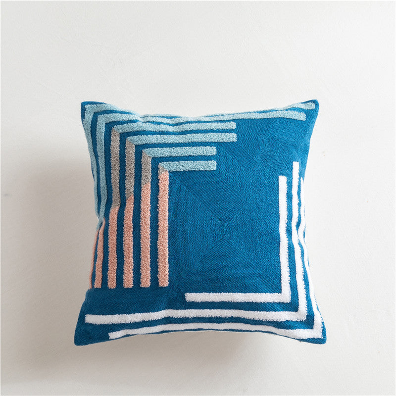 Scandinavian Style Simple Color Geometric Cotton Embroidered Pillow, Model Room Sofa Cushion Cover