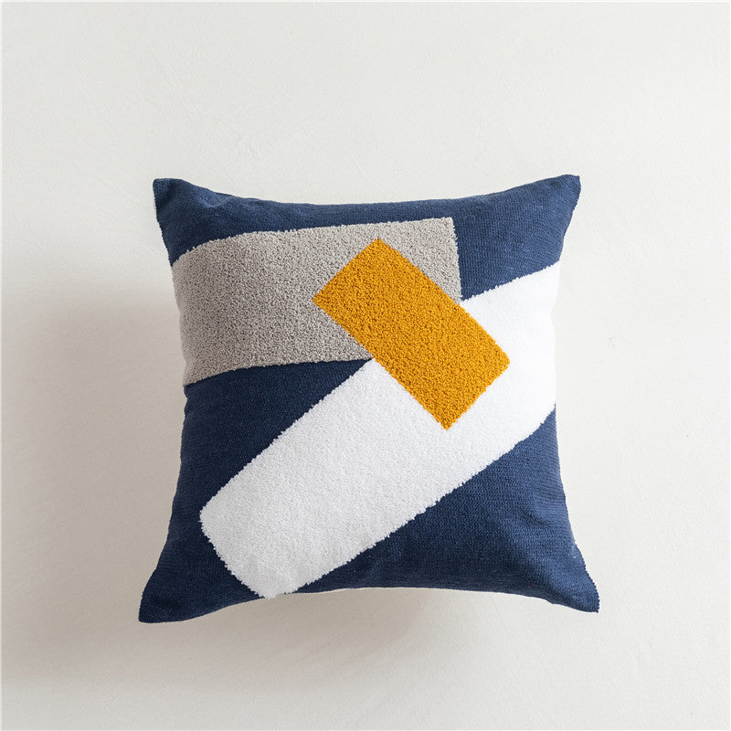 Scandinavian Style Simple Color Geometric Cotton Embroidered Pillow, Model Room Sofa Cushion Cover