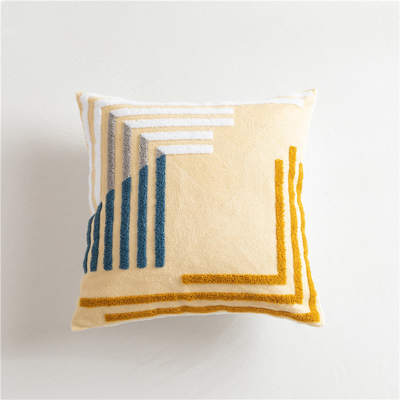 Scandinavian Style Simple Color Geometric Cotton Embroidered Pillow, Model Room Sofa Cushion Cover