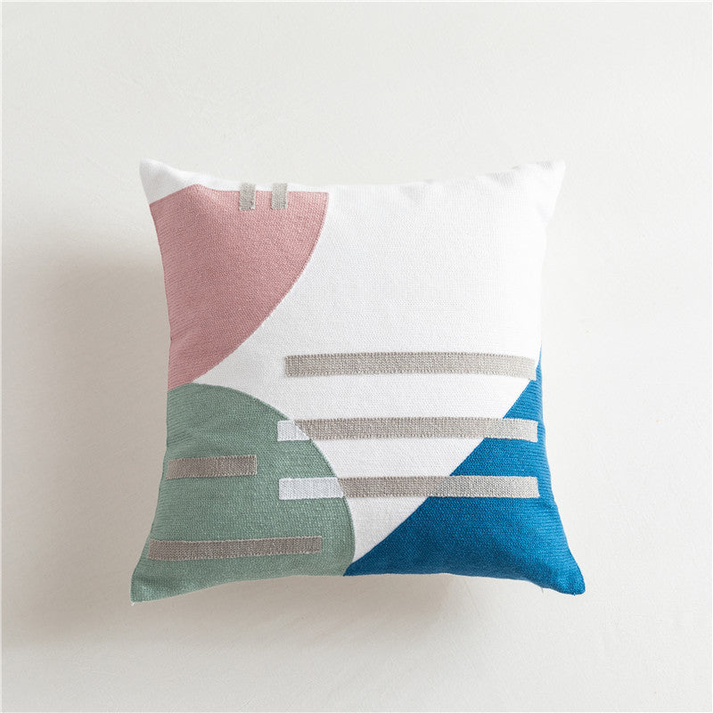 Scandinavian Style Simple Color Geometric Cotton Embroidered Pillow, Model Room Sofa Cushion Cover