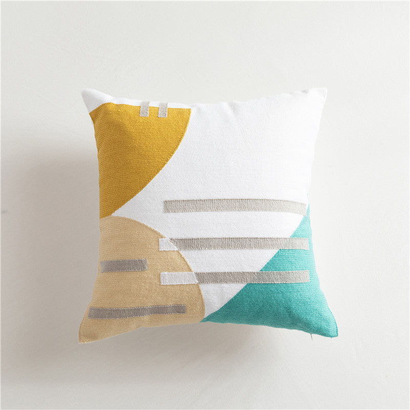 Scandinavian Style Simple Color Geometric Cotton Embroidered Pillow, Model Room Sofa Cushion Cover