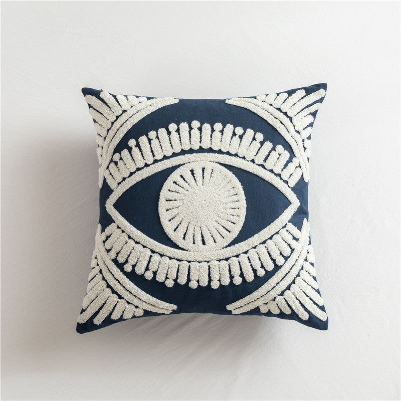 Scandinavian Style Simple Color Geometric Cotton Embroidered Pillow, Model Room Sofa Cushion Cover