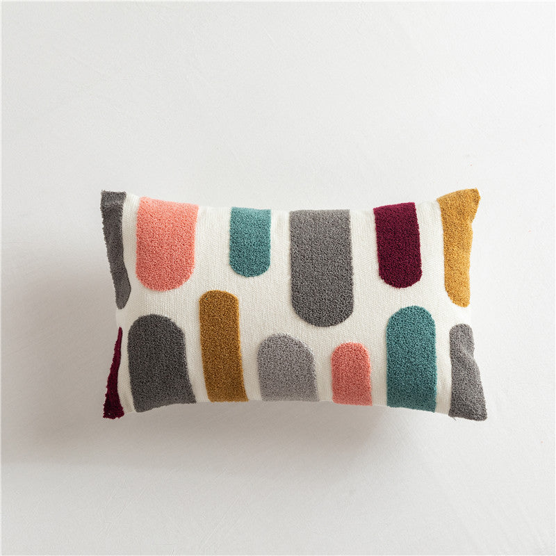 Scandinavian Style Simple Color Geometric Cotton Embroidered Pillow, Model Room Sofa Cushion Cover