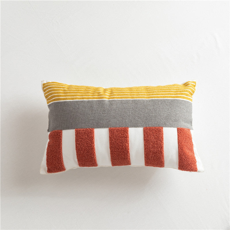 Scandinavian Style Simple Color Geometric Cotton Embroidered Pillow, Model Room Sofa Cushion Cover