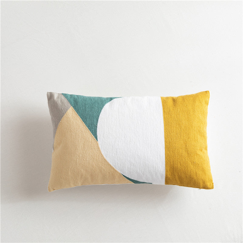 Scandinavian Style Simple Color Geometric Cotton Embroidered Pillow, Model Room Sofa Cushion Cover