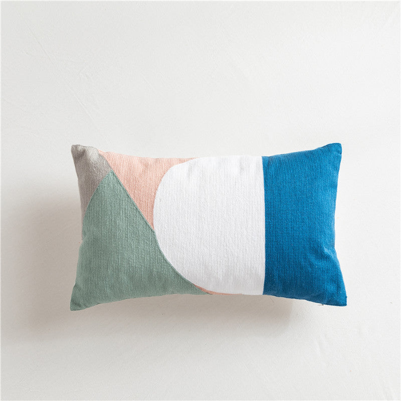 Scandinavian Style Simple Color Geometric Cotton Embroidered Pillow, Model Room Sofa Cushion Cover