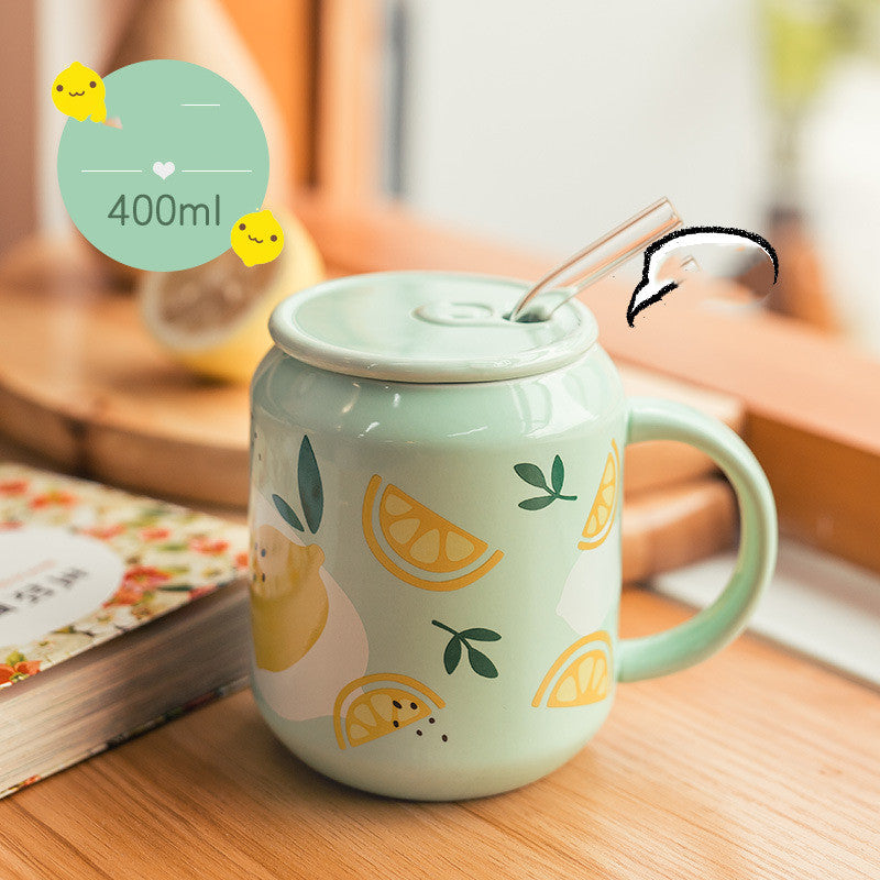 Household Water Cup Ins Style Creative Ceramic Cup With Lid Flower Tea Cup