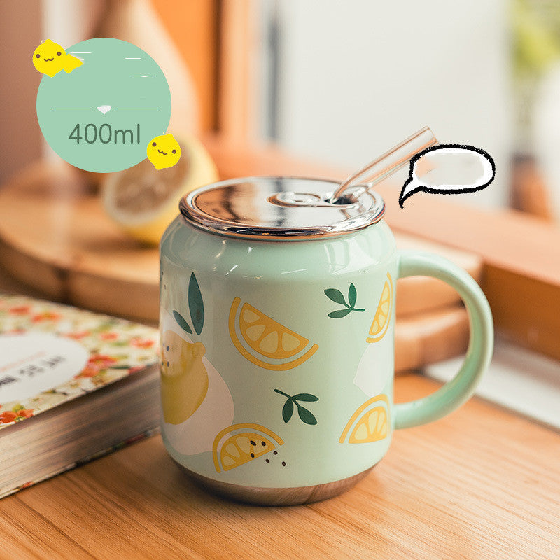 Household Water Cup Ins Style Creative Ceramic Cup With Lid Flower Tea Cup