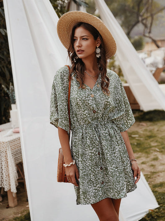 Floral Mid-Sleeve Spring Dress