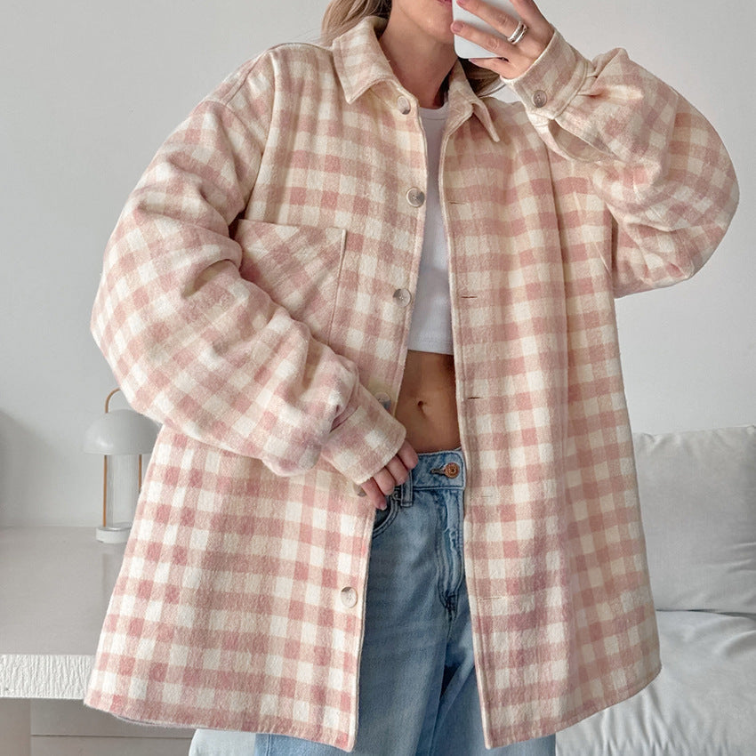 Fashion Simple Plaid Coat Niche Loose