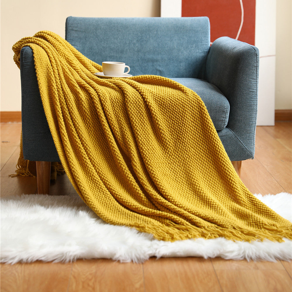 Sofa Solid Comfort Color Waffle Knit Blankets, Pineapple Grid Knitted Blankets