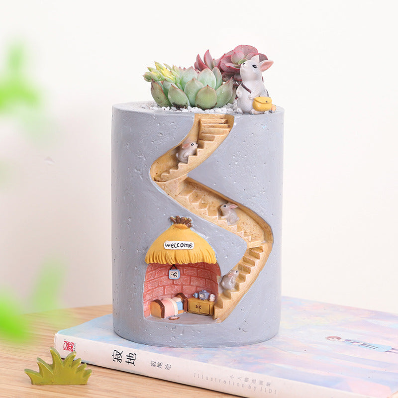 Hedgehog House Resin Succulent Flower Pot Creative Micro Landscape Pot