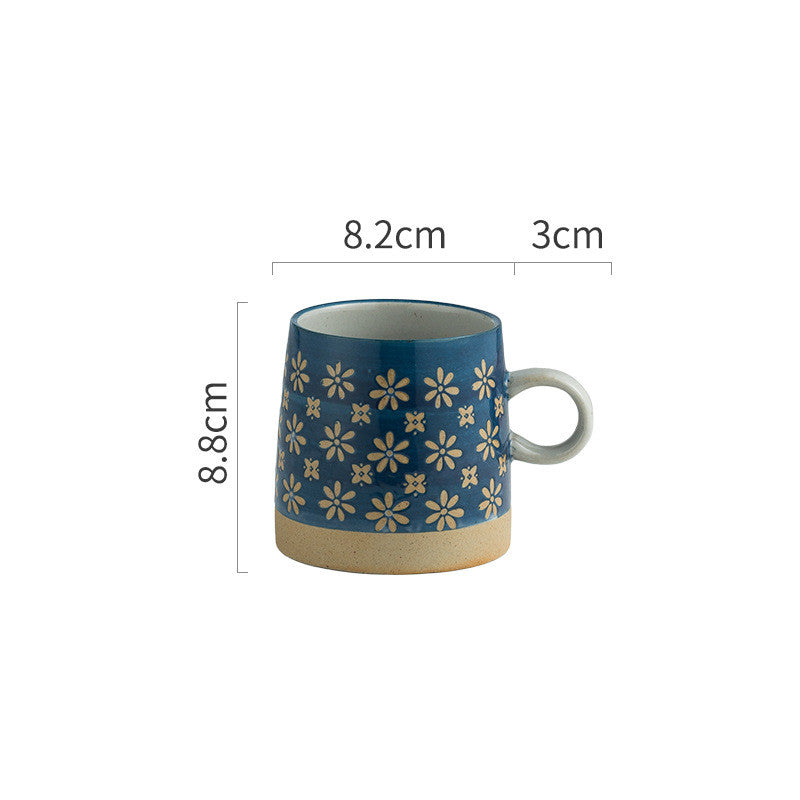 Retro Coffee Cup Ceramic Cup Japanese Garden Tea Cup Water Cup Embossed Stoneware Mug Couple Cup