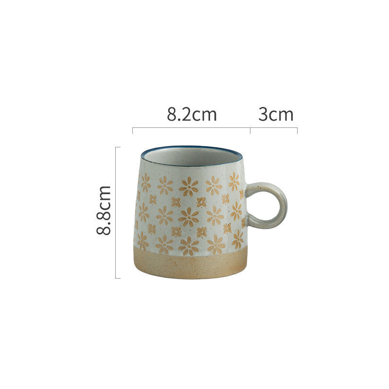 Retro Coffee Cup Ceramic Cup Japanese Garden Tea Cup Water Cup Embossed Stoneware Mug Couple Cup