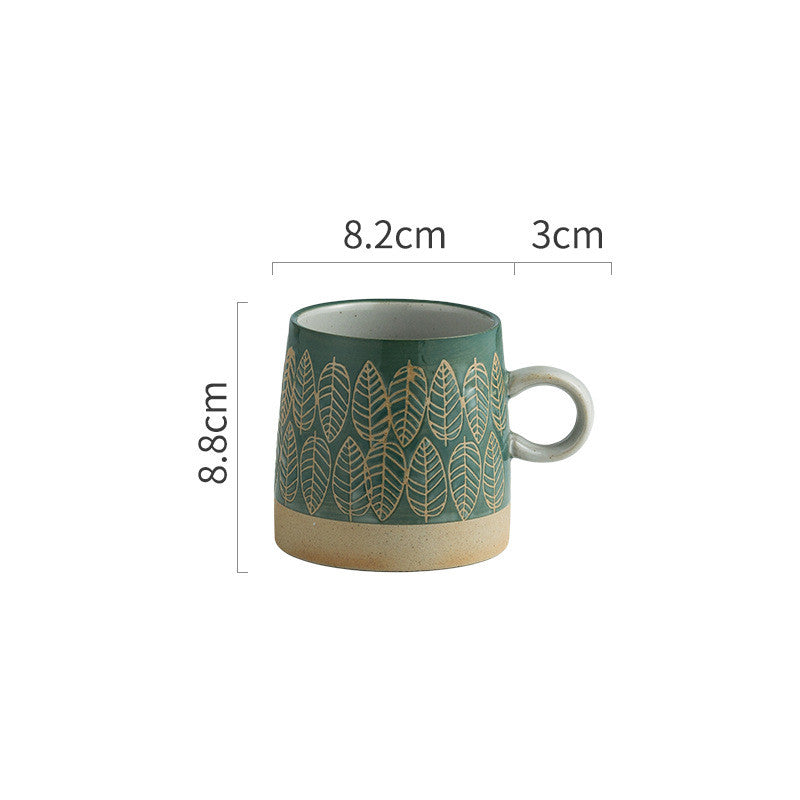 Retro Coffee Cup Ceramic Cup Japanese Garden Tea Cup Water Cup Embossed Stoneware Mug Couple Cup