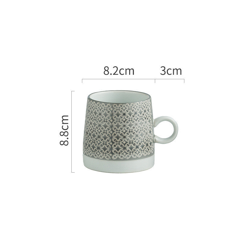 Retro Coffee Cup Ceramic Cup Japanese Garden Tea Cup Water Cup Embossed Stoneware Mug Couple Cup