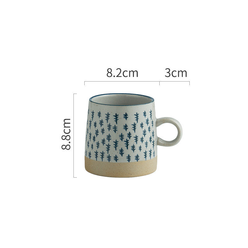 Retro Coffee Cup Ceramic Cup Japanese Garden Tea Cup Water Cup Embossed Stoneware Mug Couple Cup