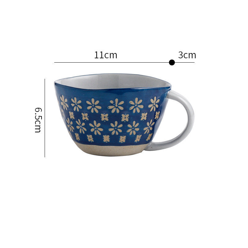 Retro Coffee Cup Ceramic Cup Japanese Garden Tea Cup Water Cup Embossed Stoneware Mug Couple Cup