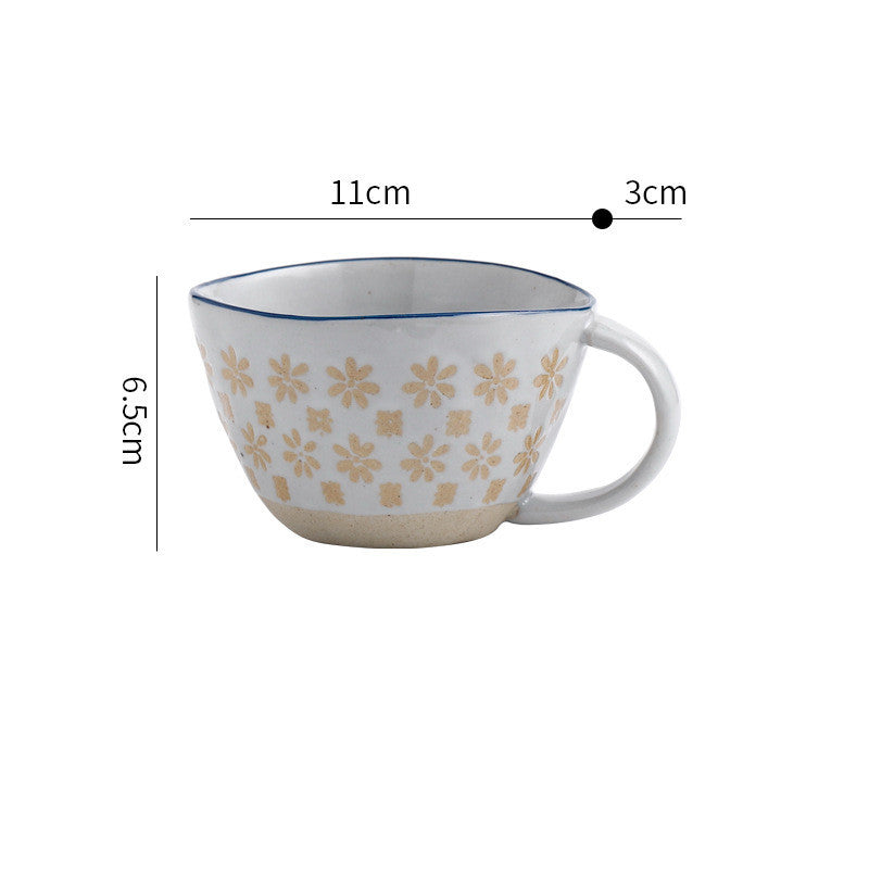 Retro Coffee Cup Ceramic Cup Japanese Garden Tea Cup Water Cup Embossed Stoneware Mug Couple Cup