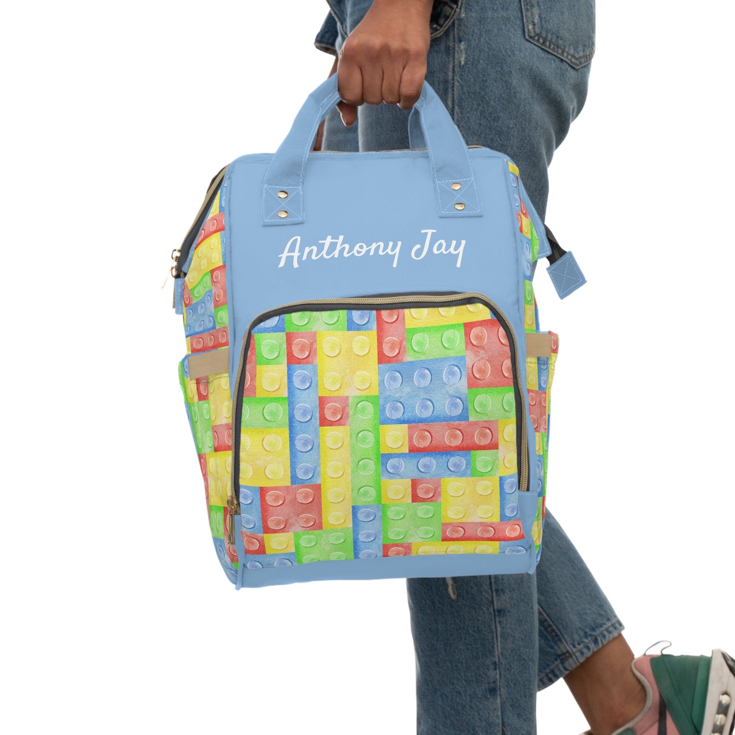 Personalized Colorful Leggo Block Multifunctional Diaper Backpack, Newborn Gift, Baby Shower Gift, Baby Diaper Bag Nappy Stroller Bag