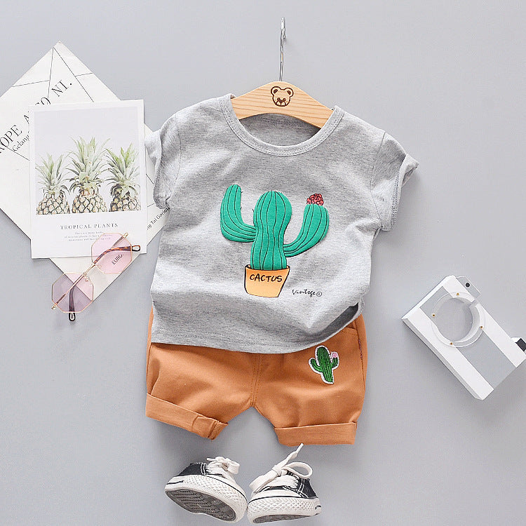 Cartoon Cactus T-shirt Children's Suit New Children's Short-sleeved Shorts Two-piece Suit