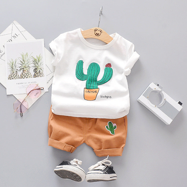 Cartoon Cactus T-shirt Children's Suit New Children's Short-sleeved Shorts Two-piece Suit