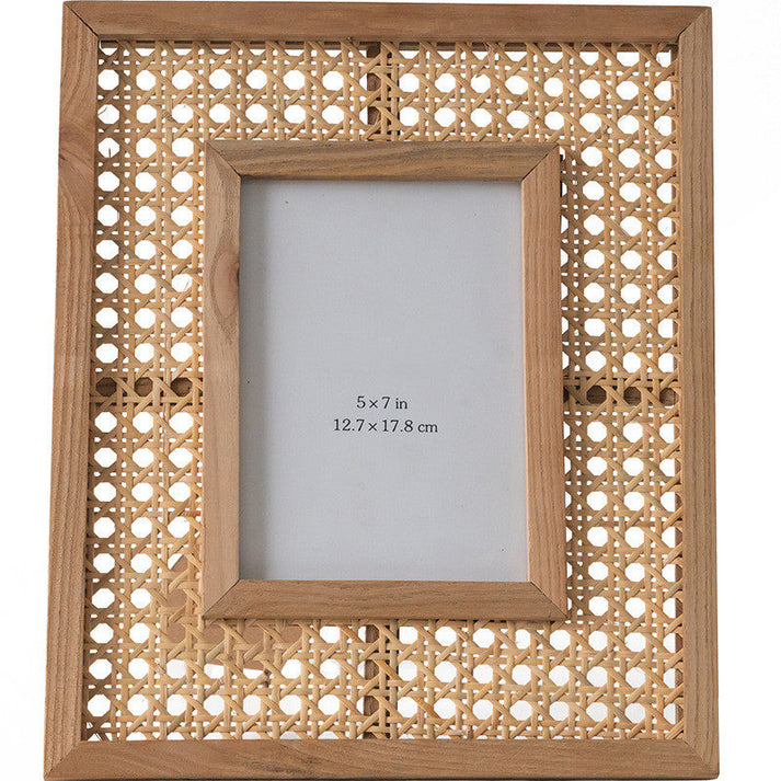 Rectangular Solid Wood Rattan Photo Frame Desktop Decoration – Ioaao