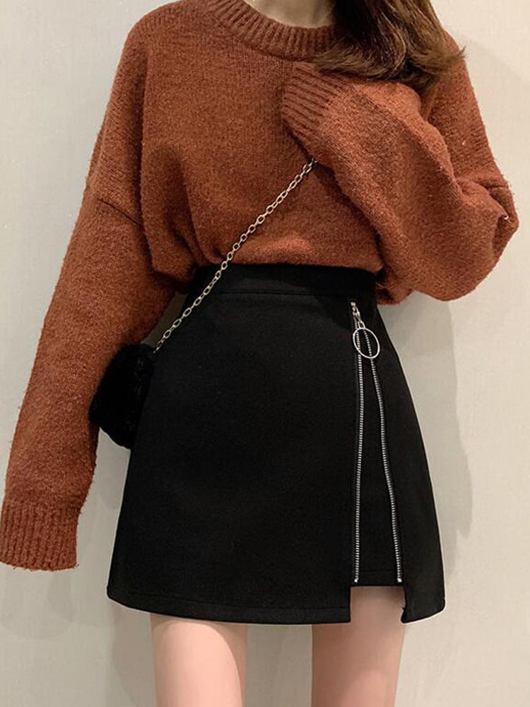 Half-length Skirt Women Autumn and Winter High Waist A-line Skirt