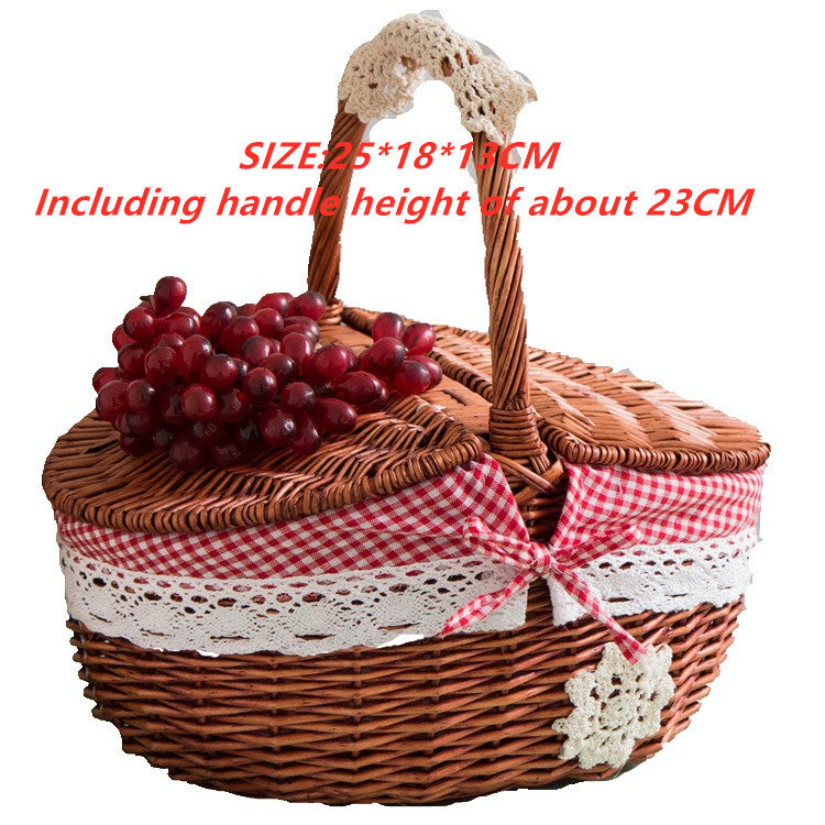 Idyllic Plaid Wicker Fruit Picnic Basket