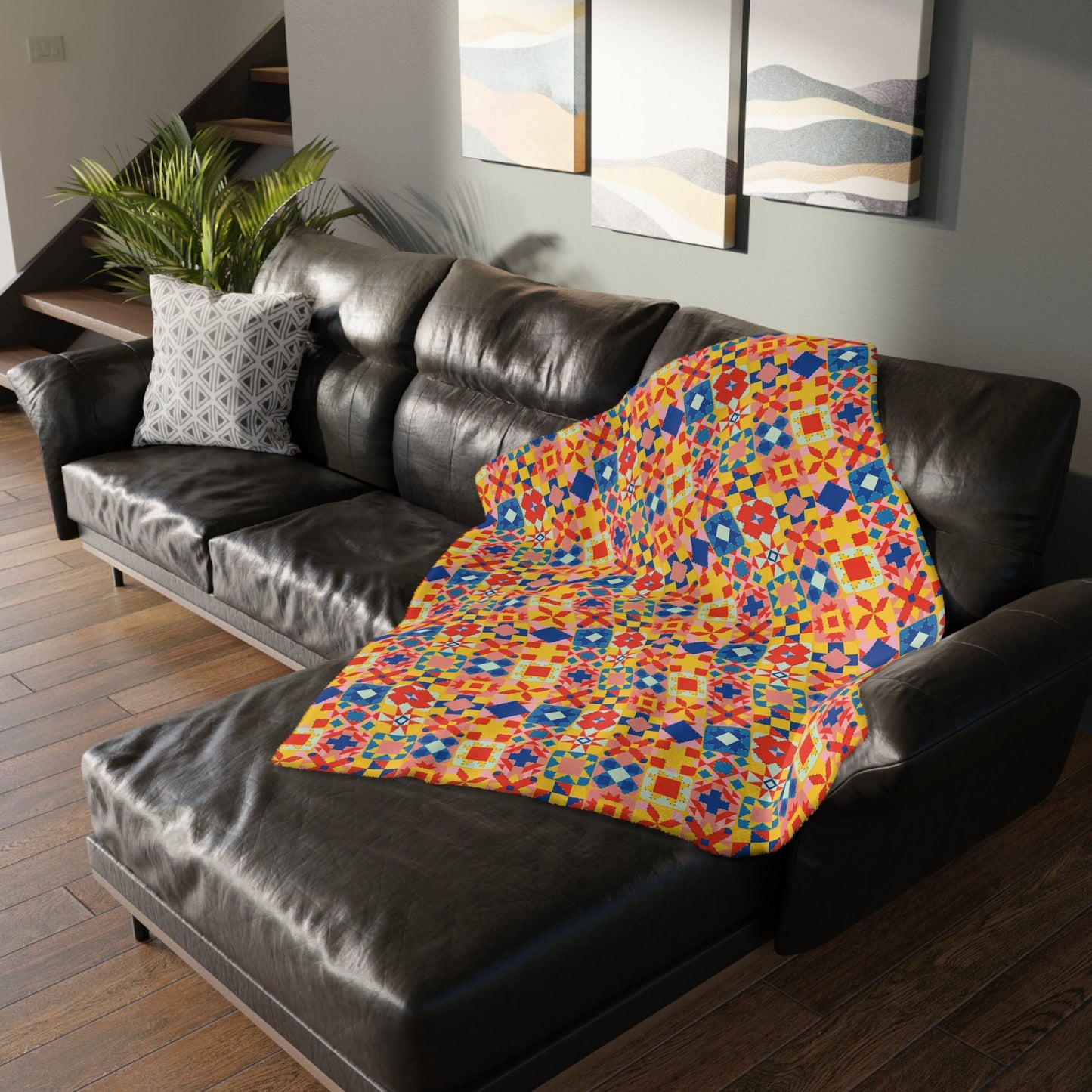 Colorful Patchwork Quilt Print Velveteen Minky Blanket (Two-sided print)