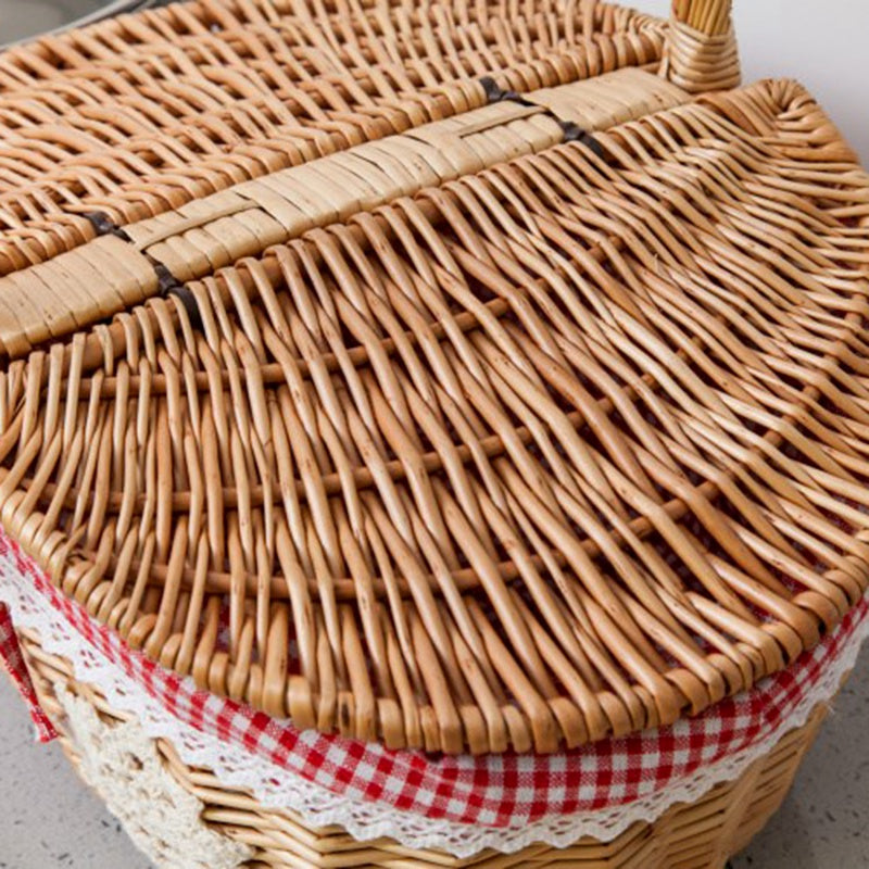 Idyllic Plaid Wicker Fruit Picnic Basket