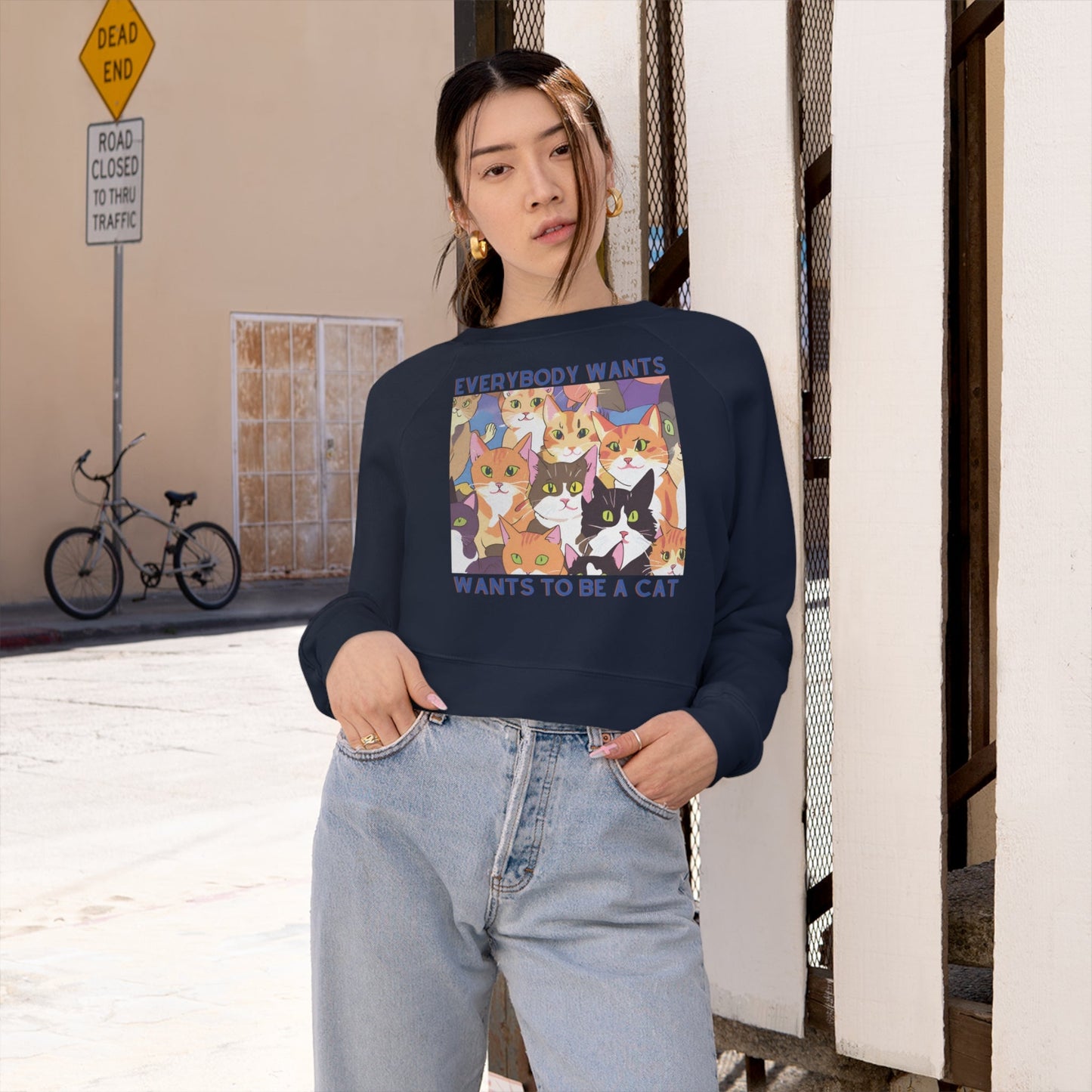 Everybody Wants To Be A Cat Women's Cropped Fleece Pullover