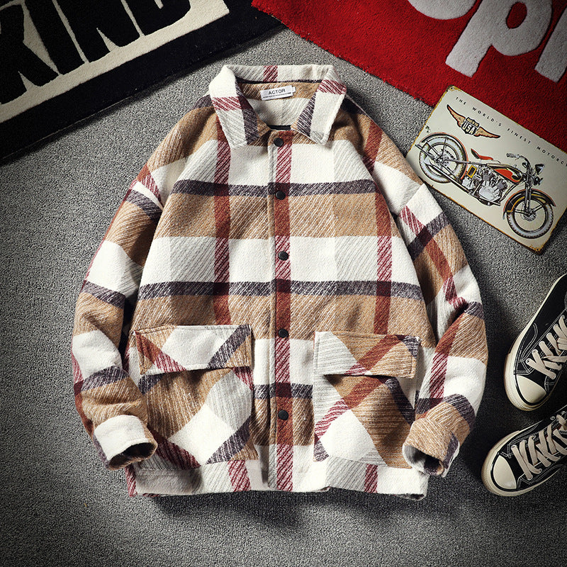 Mid-length Men's Plaid Woolen Jacket