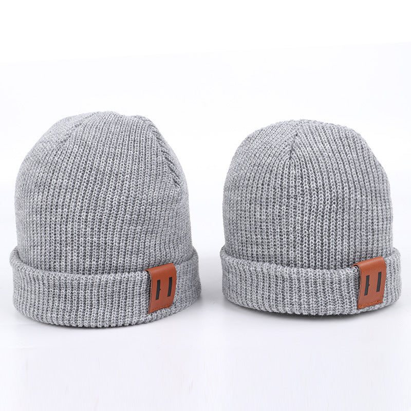 Leather Standard Solid Color Thermal Baby Knitted Cap