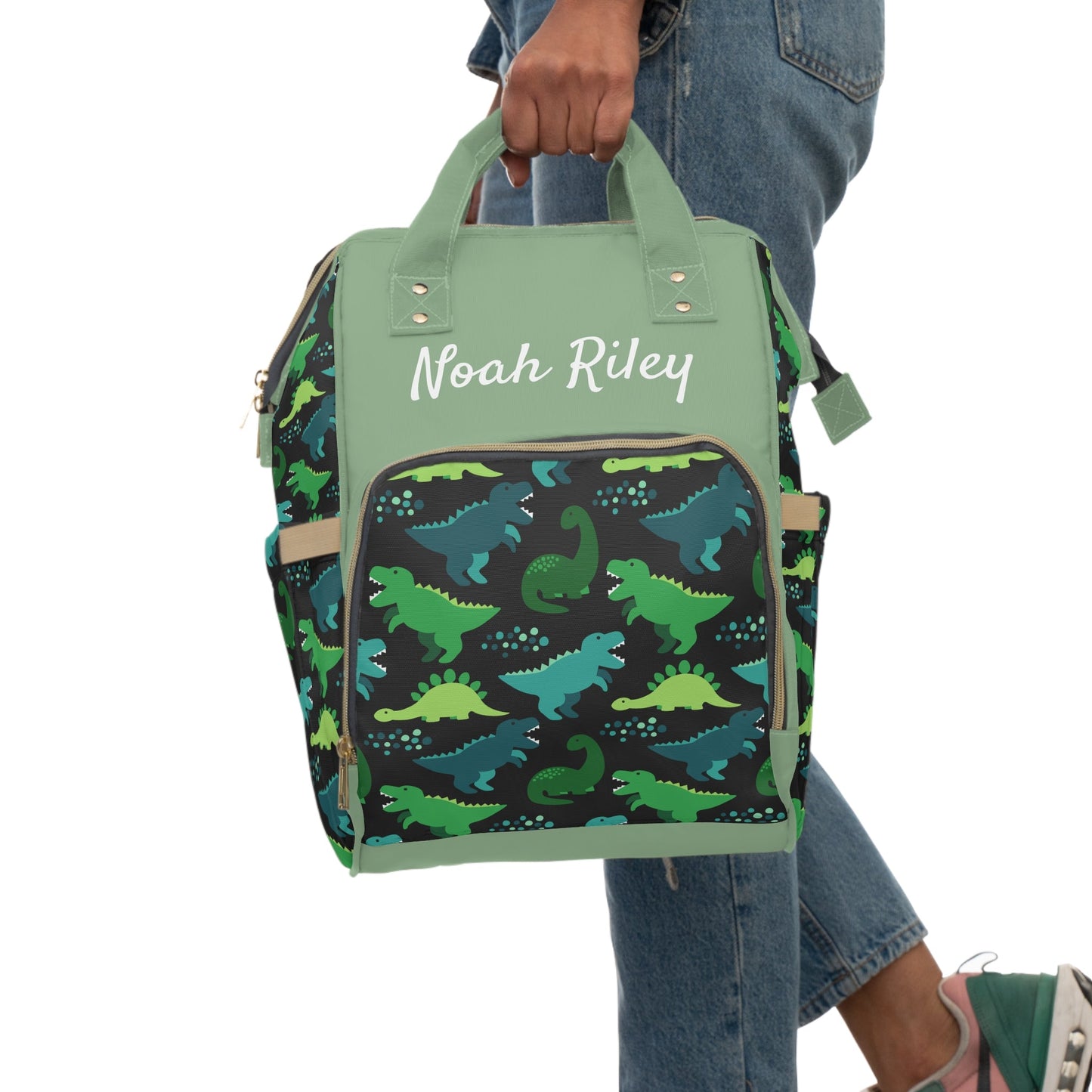 Personalized Dinosaur Pattern Multifunctional Diaper Backpack, Newborn Gift, Baby Shower Gift, Dino Themed Babyshower