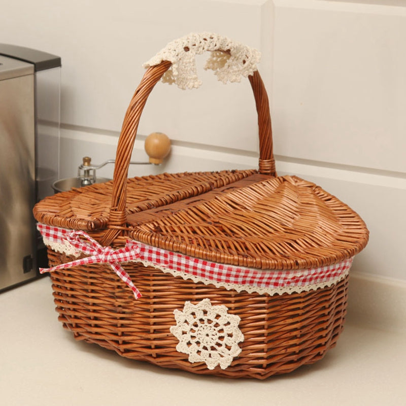 Idyllic Plaid Wicker Fruit Picnic Basket