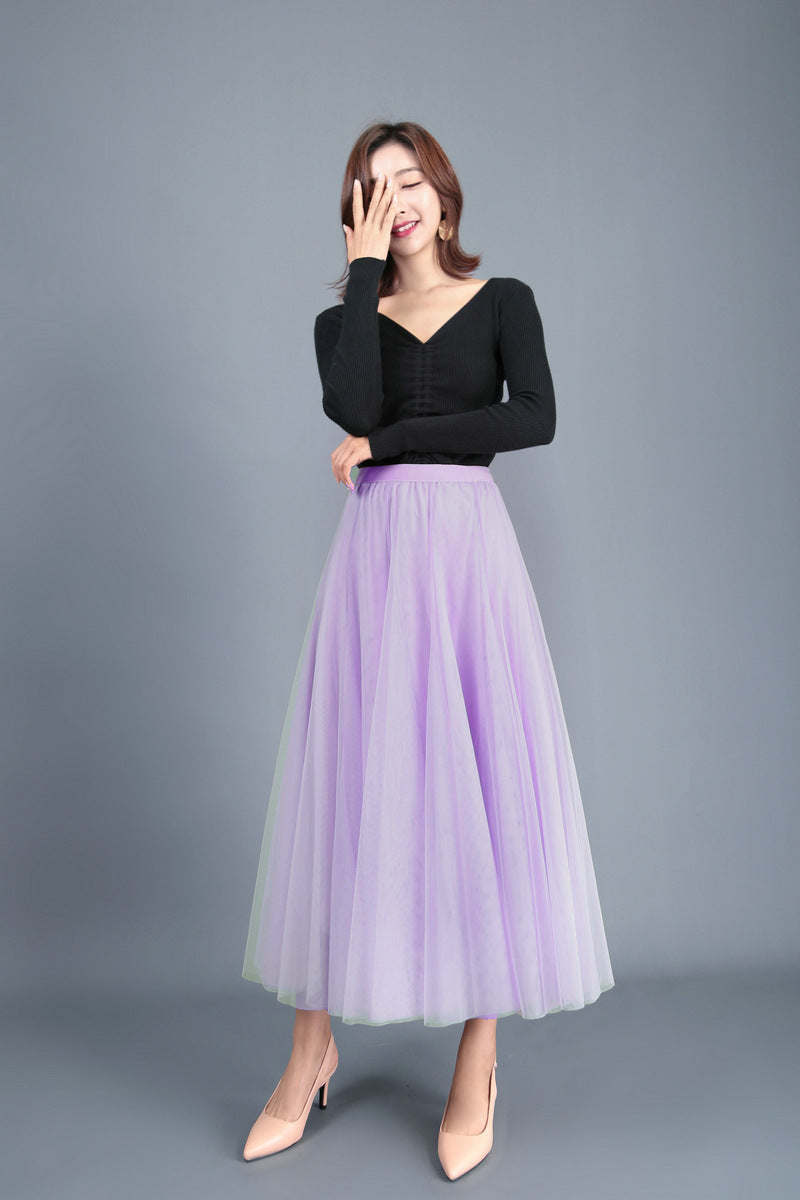 Spring Swing Puffy Ankle-length Skirt High Waist Slim Fit Fairy Skirt