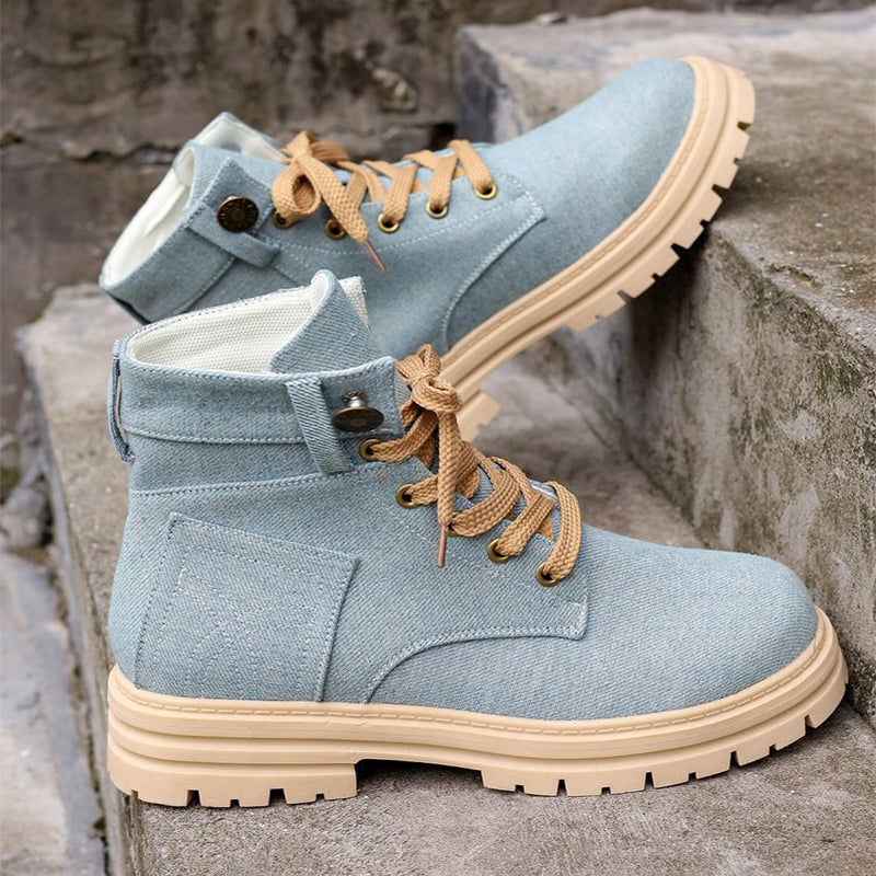 Lace-up Denim Ankle Boots Women Fashion Platform Boots