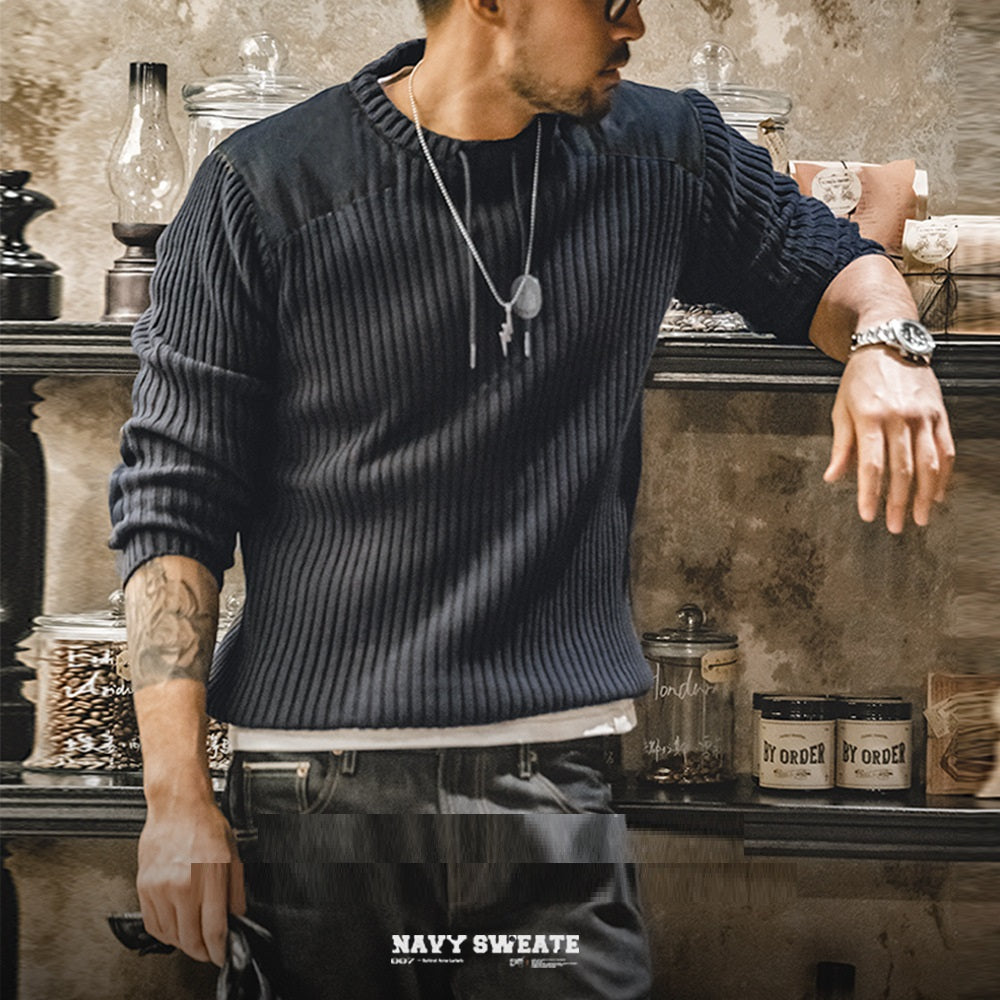 Retro Sweater Round Neck Slim Fit Style