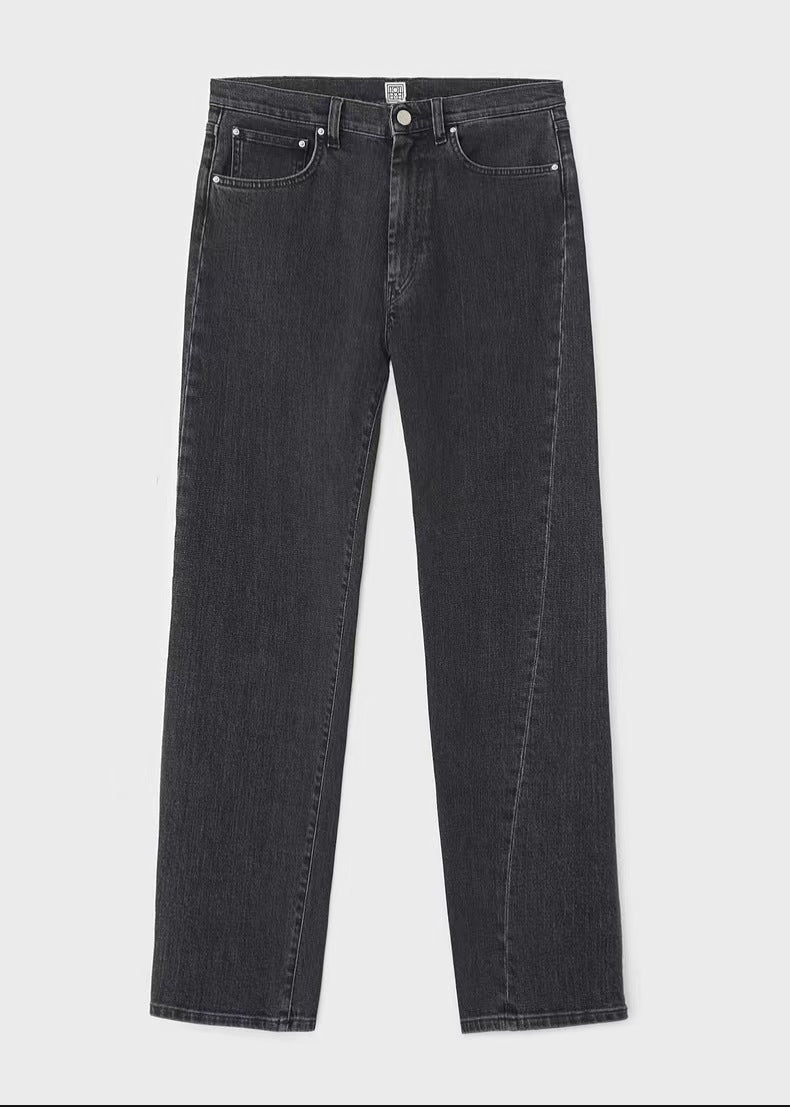 High Waist Stretch Twisted Straight Cropped Jeans