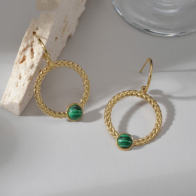 French Retro Design Malachite Earrings Women