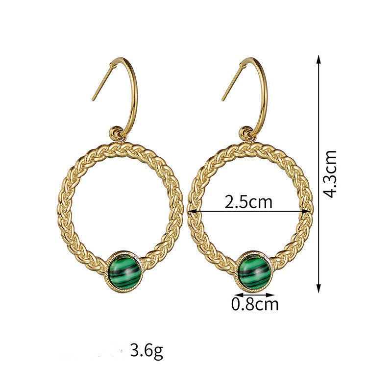 French Retro Design Malachite Earrings Women