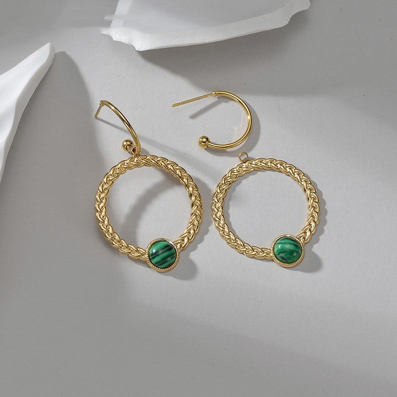 French Retro Design Malachite Earrings Women